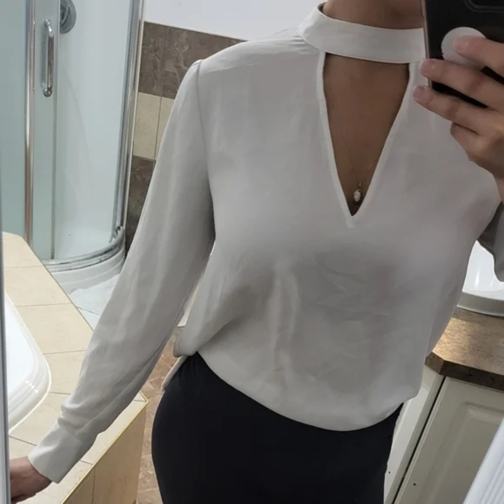 Zara White Long Sleeve Cut Out Blouse